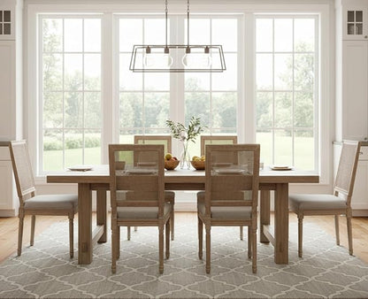 CIMOTA Farmhouse Dining Chairs Set of 4, French Rattan Dining Room Chairs with Rectangle Back/Distressed Wood Upholstered Vintage Side Chairs for Kitchen/Restaurant, Grey/4PCS