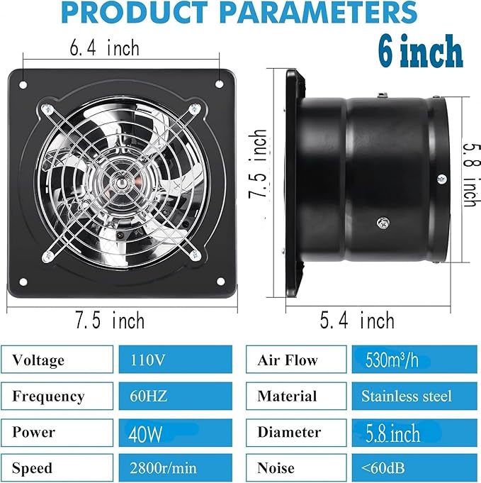 Aydomer Exhaust Fan 40W Through-wall installation Ventilation Fans 110V Exhaust