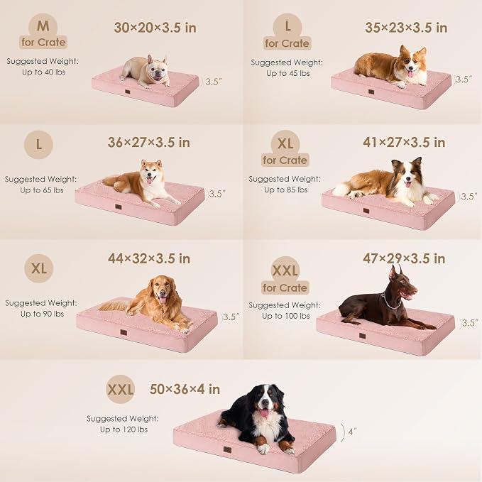 EHEYCIGA Orthopedic Dog Bed Large with Removable Washable Cover, 44IN Pink | Egg Crate Foam Support, Durable Oxford fabric, Non-Slip Bottom, Machine Washable, Soft Waterproof Plush Pet Bed Mat For Crate