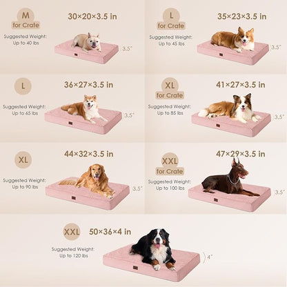 EHEYCIGA Orthopedic Dog Bed Large with Removable Washable Cover, 50IN Pink | Egg Crate Foam Support, Durable Oxford fabric, Non-Slip Bottom, Machine Washable, Soft Waterproof Plush Pet Bed Mat For Crate