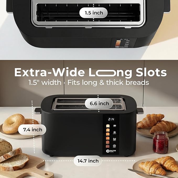 Toaster 4 Slice Wide Slot, Bagel Function, Long Slot, Stainless Steel, Touch