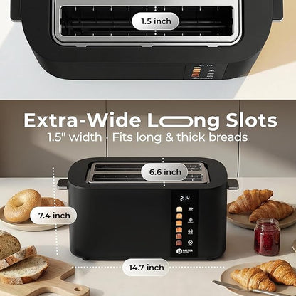 Toaster 4 Slice Wide Slot, Bagel Function, Long Slot, Stainless Steel, Touch
