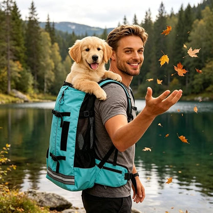 Big Dog Backpack Carrier, Grey-M | Extra Large Pet Carrier for 66lbs Dogs, Fully Adjustable Water-Resistant Dog Travel Bag for Hiking Cycling Outdoor Adventures
