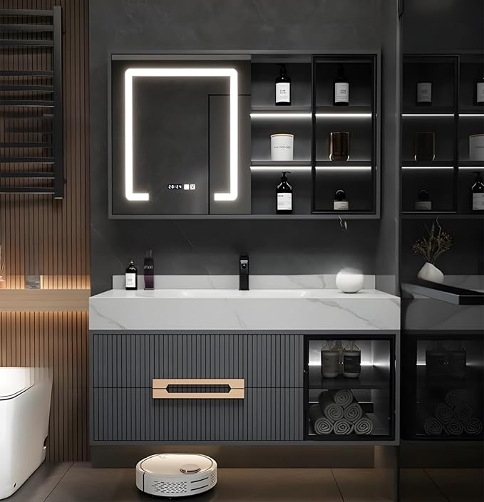 Floating Bathroom Vanity with Sink, 60IN Bathroom Vanities Cabinet Includes LED