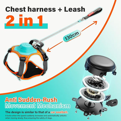No Pull Dog Harness, 2 in 1 Retractable Harness with Auto-Lock, Reflective Breathable Mesh and Handle, Adjustable Leash Set for Small, Medium,Large Dogs,Cats (Color 1, XL)