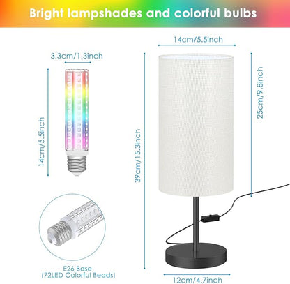 Smart Bedside Table Lamp for Bedroom, Modern Bedroom Lamps for Nightstand Decoration, 72 LED Colorful Bulb with APP Control & Music Sync & Timer, Desk Light for Home Office Living Room (Black Round)