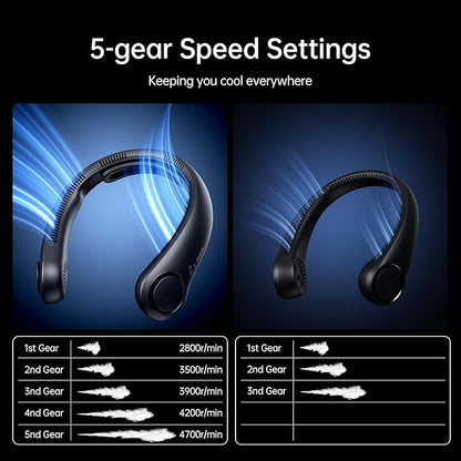 JISULIFE Portable Neck Fan Upgraded, Neckbrace Personal Hands Free, 5 Speed