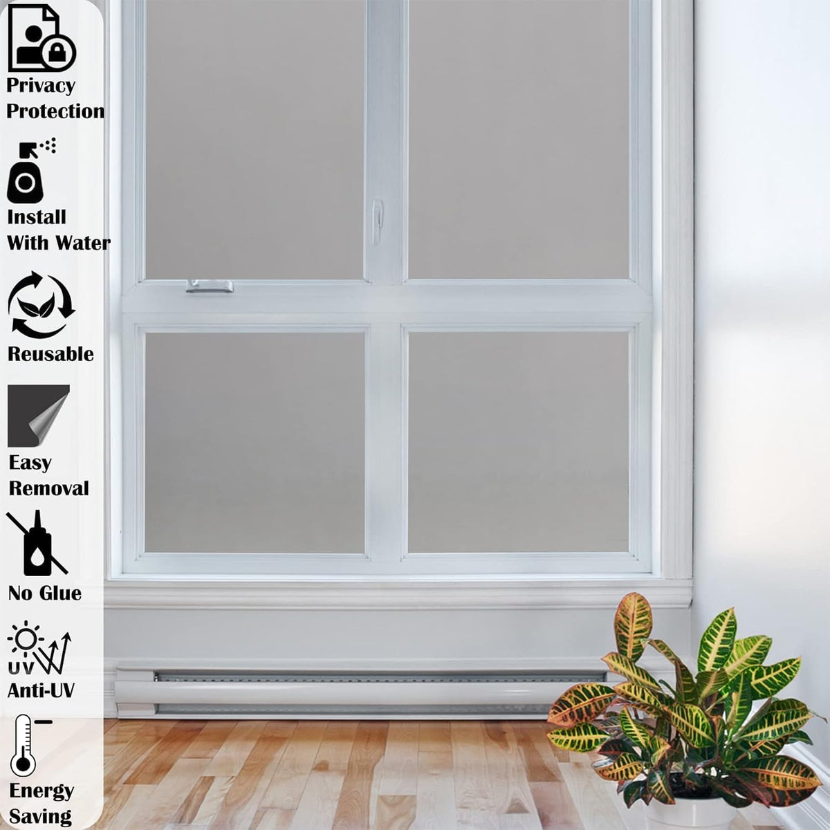 Niviy Window Darkening Film Day and Night Privacy Window Cling Sun Blocking Glass Door Window Cover Gothic Decor for Bedroom,Garage, Renter House (Grey, 23.6 x 78.7 inch)
