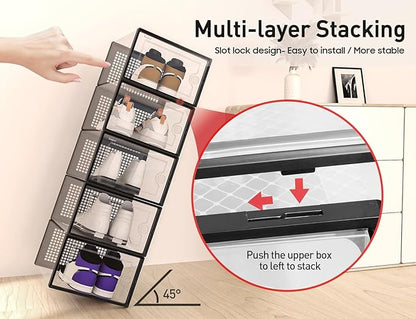 Kuject X-Large Shoe Storage Boxes Organizers Clear Plastic Stackable 12 Pack