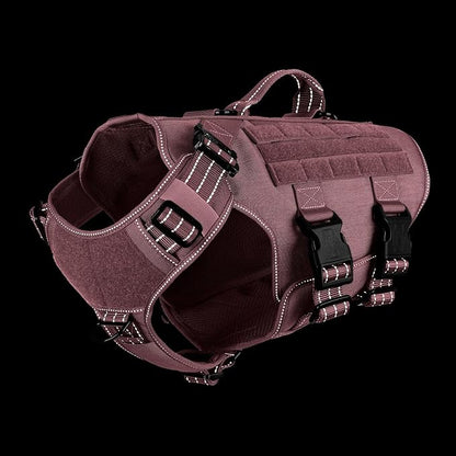 ICEFANG No Pull Tactical Dog Harness for X-Large Dogs,Adjustable Dog Vest | Control Handle,MOLLE Panel,Front Hook,3 Leash Clips,Soft Padded,for walking training,Pink,X-Large