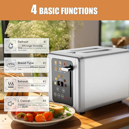 2 Slice Toaster, Touchscreen & Dual Independent Control Panel, 5 Basic