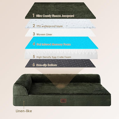 EHEYCIGA Large Dog Bed Memory Foam for Crate, Orthopedic Dog Bed Large Size Dogs with Washable Removable Cover, Waterproof Pet Sofa Couch with Nonskid Bottom, 35x22x6, Dark Green | Small Dog Sofa with Washable Removable Cover, Waterproof Pet Couch for ...