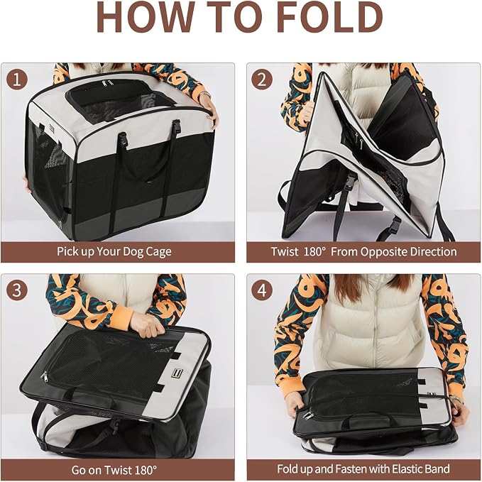 Dog Kennels and Crates for Medium Dogs, Portable Pop Up Indoor Pet Cage with Sturdy Wire Frame, Collapsible Travel Crate Soft Sided Cat Bag Escape Proof (Gray, 36.0" L x 23.0" W x 28.0" H)