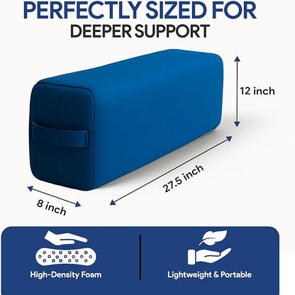 Rectangular Yoga Bolster Pillow for Meditation, Yoga & Back Support – Soft Meditation Cushion with Removable Hand Wash Cotton Cover & Carry Handle (Blue)
