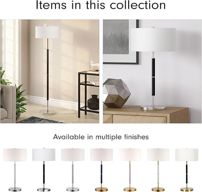 Henn&Hart 2-Light Floor Lamp with Fabric Shade in Blue/Brass/White, Floor Lamp for Home Office, Bedroom, Living Room