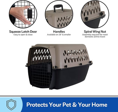 Petmate Vari Dog Kennel Portable Carriers & Crates for Smaller Dogs or Puppies and Pets 10 to 20 lbs, Airline-Friendly Plastic Pet Carrier Home and Travel, 24" Long, Taupe & Black, 24” x 16.7” x 14.5” | Airline friendly pet carrier, durable plastic she...