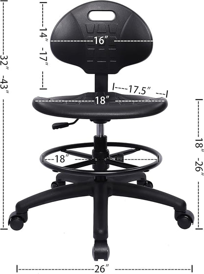 TAKE UR SEAT® Polyurethane Drafting Lab Stool Chair, 18" Adjustable Footring, 8" Adjustable Height, 450 lbs seat Capacity, Heavy Duty, Shipped Within 24 Hours Med. Bench Height (Self-Braking Caster)