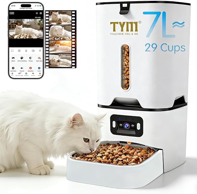 TYM Automatic Cat Feeder with Camera, 5G WiFi Auto Cat Dog Food Dispenser with