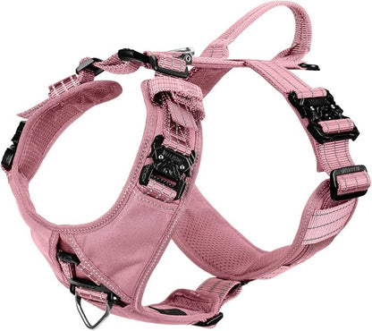 ICEFANG Dog Halter Harness with Metal Buckles,Dog Strap Vest X-Large Dogs | Control Handle,Summer-Cooling,Reflective,Front Hook,Adjustable,Soft Padded,No Pull,Pink,XLarge