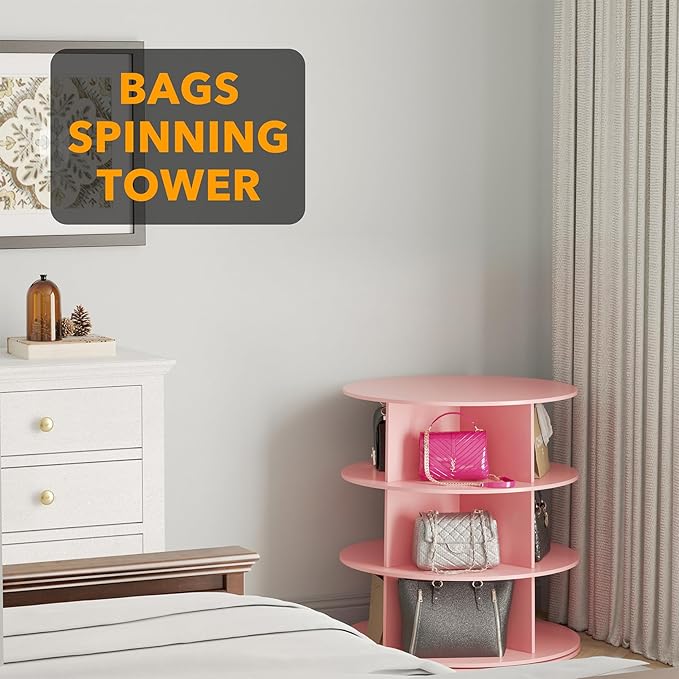 SpaceAid 3 Tier Rotating Shoe Rack Tower, Spinning Shoe Display Lazy Susan