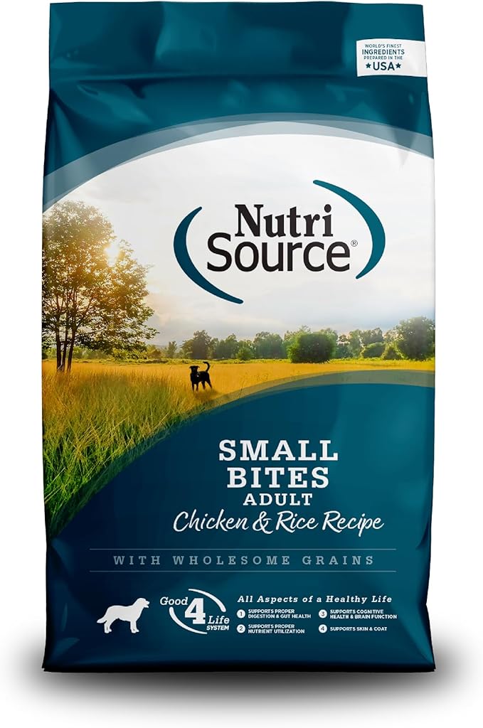 NutriSource Adult Dry Dog Food, Small Bites, Chicken and Rice, 12LB