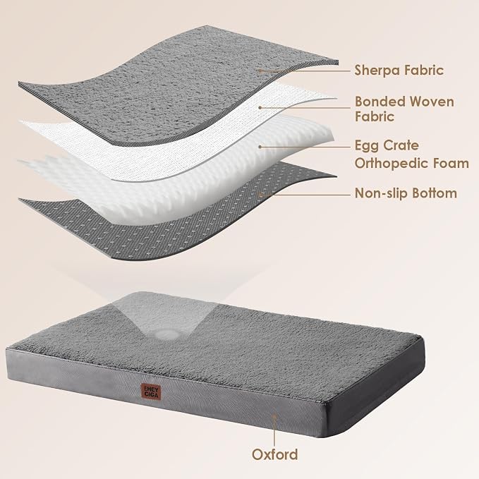 EHEYCIGA Orthopedic Dog Bed Medium with Removable Washable Cover,30x20 | Egg Crate Foam Support, Durable Oxford fabric, Non-Slip Bottom, Machine Washable, Soft Waterproof Plush Pet Bed Mat For Crate