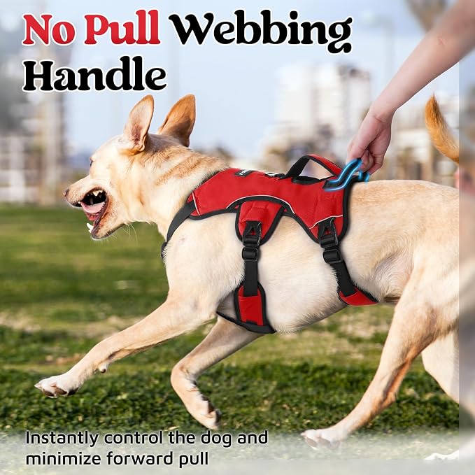rabbitgoo Escape Proof Dog Harness for Medium, No Pull with Lift Handle | No Escape, Full Soft Padded, Reflective Adjustable Vest, Leash Clip for Walking Hiking Training, Red, Medium