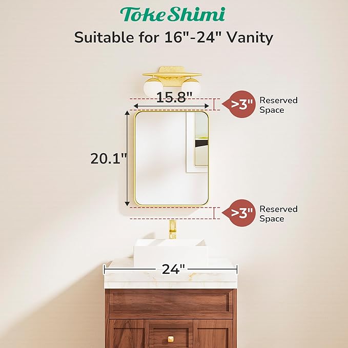 TokeShimi 16x20 Brushed Gold Bathroom Mirror, Vanity Mirror Bathroom Wall