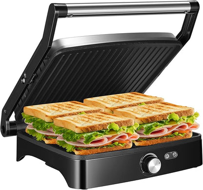 OSTBA Panini Press Grill with Adjustable Temperature, 4-Slice Indoor Grill