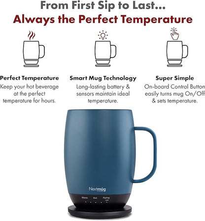 Nextmug Plus Temperature-Controlled, Self-Heating Mug – No App, Long-Lasting