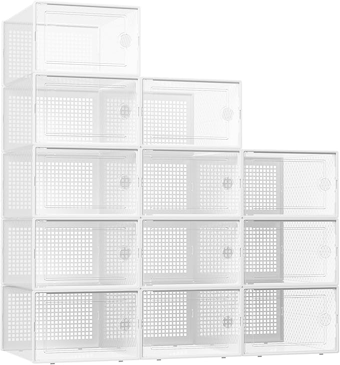 Kuject XX-Large Shoe Storage Boxes Organizers Clear Plastic Stackable 12 Pack