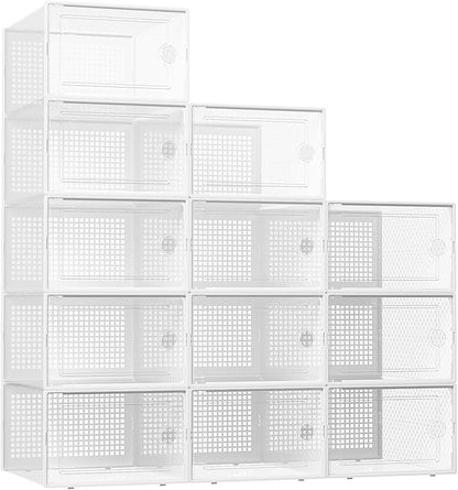 Kuject XX-Large Shoe Storage Boxes Organizers Clear Plastic Stackable 12 Pack