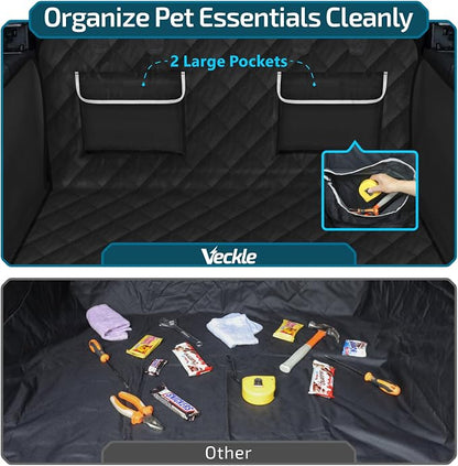 Veckle SUV Cargo Liner for Dogs, Water Resistant Dog Trunk Cover with Side Flap Protector 2 Large Pockets Pet Seat Cover for SUV Sedans Vans with Bumper Flap, Non-Slip, Large Universal Fit, Black