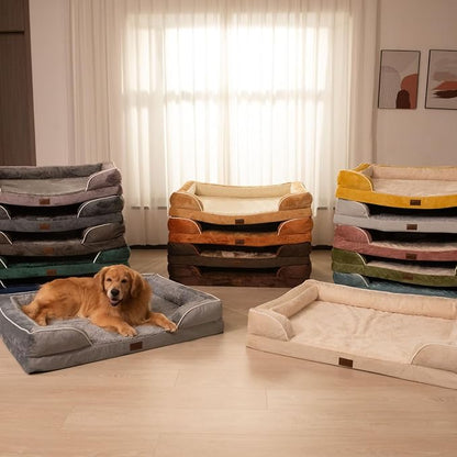 Comfort Expression Waterproof Orthopedic Dog Beds for Extra Large Dog | Supportive Egg Crate Foam Big Dog Bed with Removable Bolster, Dog Couch with Washable Cover & Non-Slip Bottom, 53x42Inch