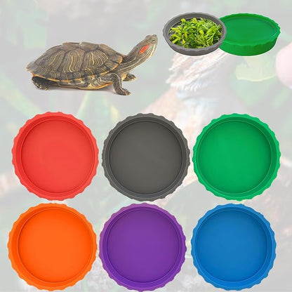 Bearded Dragon Food Dish, Reptile Water Bowl, Silicone Shallow Feeding Bowls, Terrarium Tank Accessories for Tortoise Frog Lizard Turtle Snake, Habitat Decor Supplies - 6 PCS Food - Grade Feeder