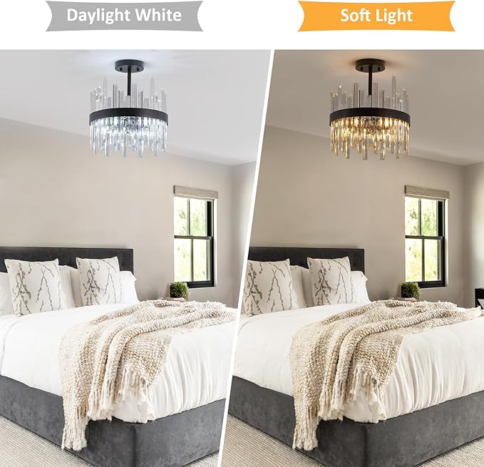 Black Semi Flush Mount Ceiling Light Fixture, Foyer Kitchen Lighting Fixtures Ceiling Modern Hallway Light Fixtures Ceiling Mount Lights for Bedroom, Bathroom, Laundry Room, Entryway, Hallway