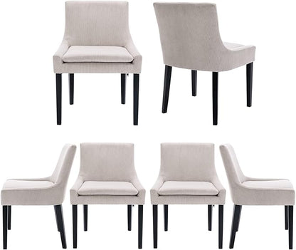 COLAMY Modern Dining Chairs Set of 6, Upholstered Corduroy Accent Side Leisure Chairs with Mid Back and Wood Legs for Living Room/Dining Room-Beige