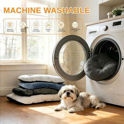 Washable Oval X-Large Dog Bed, Silver-Tipped High-Resilience, Dark Gray | Non-Slip Bottom Prevents Sliding, Soft Plush Short Fur, Machine Washable, Ideal for Crates/Apartments/Cozy Nooks,41"x27"x3.6"