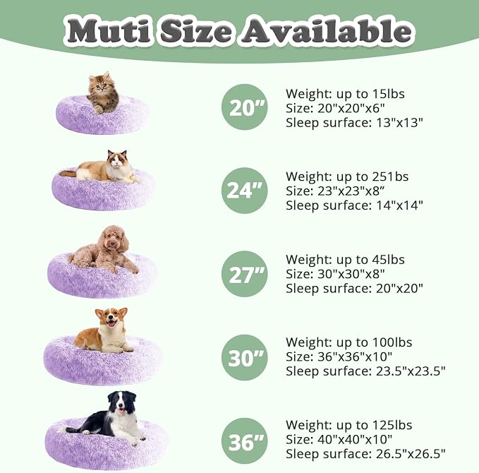 JOLLYVOGUE Dog & Cat Bed, Calming Anti-Anxiety Pet Bed for Small Dogs, Fluffy Donut Cushion for Small and Medium Pets (23")