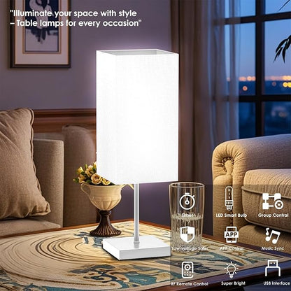 Smart Bedside Table Lamp for Bedroom, Modern Bedroom Lamps for Nightstand Decoration, 72 LED Colorful Bulb with APP Control & Music Sync & Timer, Desk Light for Home Office Living Room (Nickel Square)