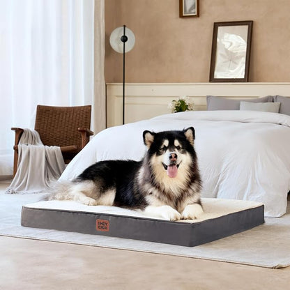 EHEYCIGA Orthopedic Dog Bed Large with Removable Washable Cover, 35IN Beige | Egg Crate Foam Support, Durable Oxford fabric, Non-Slip Bottom, Machine Washable, Soft Waterproof Plush Pet Bed Mat For Crate