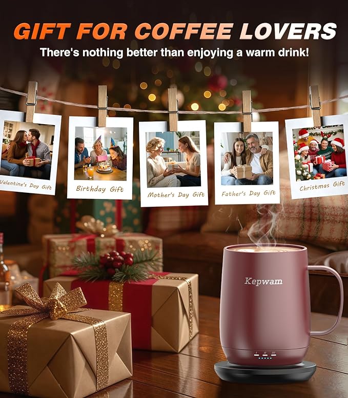 Kepwam Self Heating Coffee Mug T2, 16oz Smart Heated Coffee Mug, 150 Min