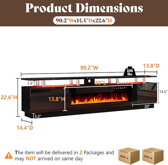 AMERLIFE 90" High Gloss 2 Tier TV Stand