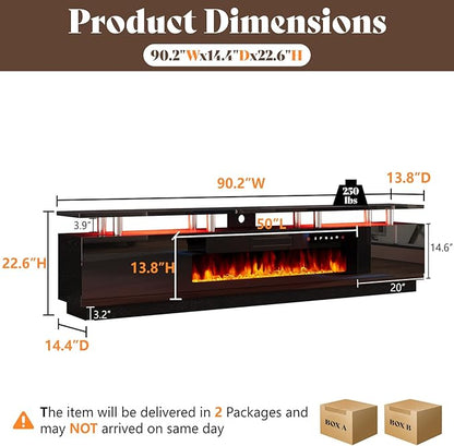 AMERLIFE 90" High Gloss 2 Tier TV Stand