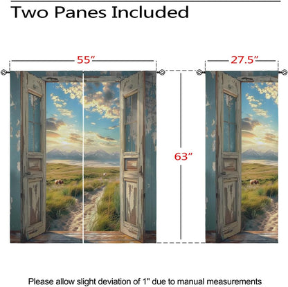 Landscape Blackout Curtains for Girls Boys Home Decor, Cow Sunset Grassland Mountain Natural Scenery Grommet Thermal Insulated Drapes Darkening Window Curtain for Bedroom Living Room, 55 x 63 Inch