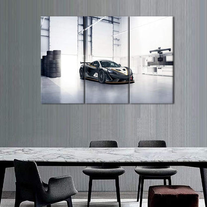 TUMOVO 3 Pieces Black and White Sports Car Wall Art Picture Home Decoration Living Room Canvas Print Painting Wall Picture with Frame and Stretched Ready to Hang - 12 x 24 inch x 3 Panels