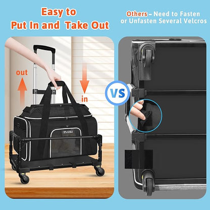 Top-Expandable Small Pet Carrier with Wheels Airline Approved | 17"x11"x9.5", for Alaska Airlines, Lockable Safety Zippers and Anti-Scratch Mesh, Pets Under 10 Lbs, Black
