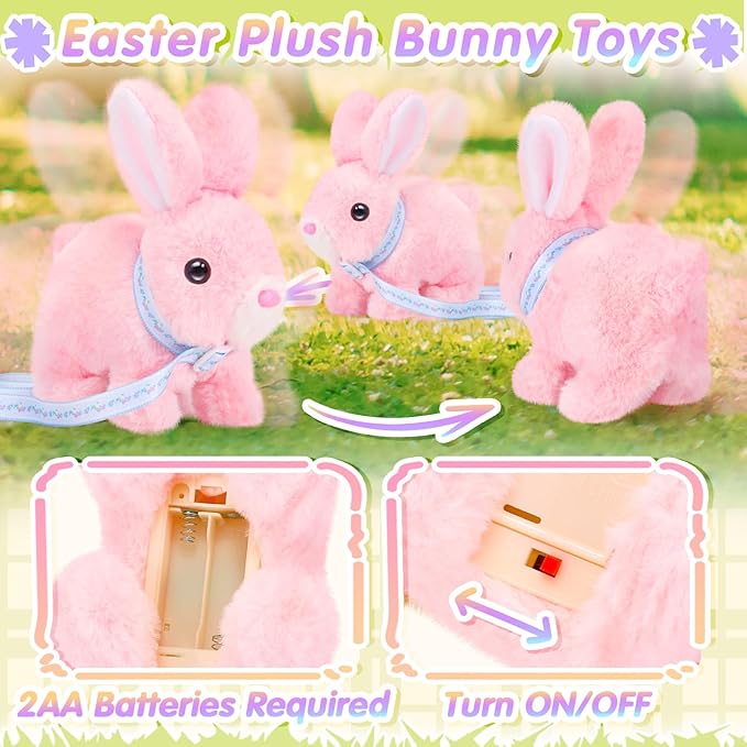 Tagitary Plush Toys Walking Bunny for Kids,Easter Stuffed Bunny with Sounds,Interactive Toys with Leash,Golden Egg,Wind Up Toy, Can Hop,Wiggle Ears,Twitch Nose,Ideal Easter Gifts for Toddlers