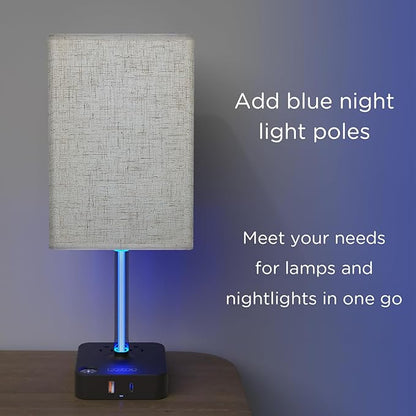COZOO 3 Way Dimmable Touch Bedside Table Lamp with 3 USB Charging Ports 2 Outlets Power Strip,Black Charger Base White Fabric Shade,LED Desk Night Light for Bedroom/Nightstand/Living Room/College Dorm