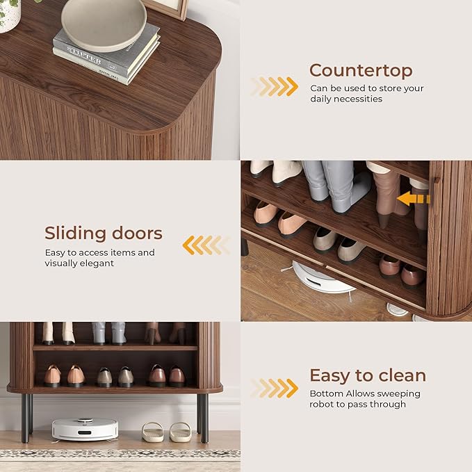 Shoe Storage Cabinet with Adjustable Shelves, 6-Tier Mid-Century Modern Shoe